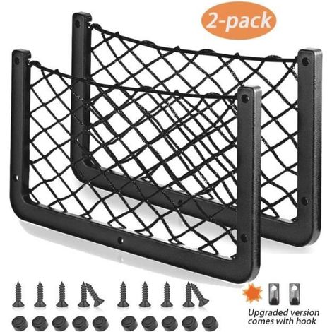 [2 Pack] Filet Rangement pour Voiture, Filet de Rangement de Coffre, Grande Taille 36x18CM, Sac Pocket Organizer de Voiture (1/4)
