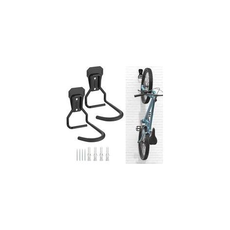 Lot de 2 Crochets Vélo, Noir, Supports de Cintre de Vélo en Fer, Support Mural de Rangement pour Vélos Robuste en Forme de L, Support Vertical de Vélo Pratique pour Maison Garage (1/5)