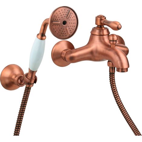 Miscelatore vasca a parete modello retrò colore rame completo di set doccia Gattoni Oxford 3100/31VC Rame