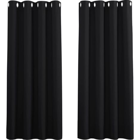 Rideaux Occultant pour Chambre - Double Rideau Isolation Thermiques de Fenêtre Maison / Tissu Solid Lourd pour, Lot de 2 ,100 X H 200 cm,Noir (1/5)