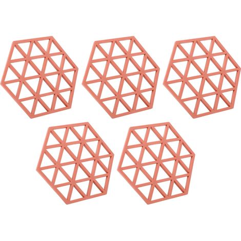 Set mit 5 roten, sechseckigen Silikonuntersetzern, Wärmeisolatoren für Tassen, Schüsseln und Teller (1/5)