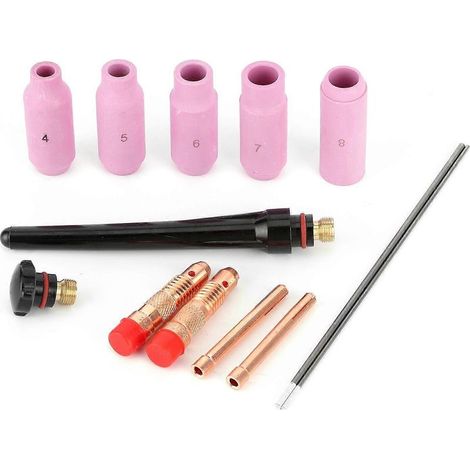 Ensemble de 13 buses de soudage TIG avec lentille à gaz, pointe de contact en céramique et aiguille en tungstène pour torche 17/18/26 (1/4)