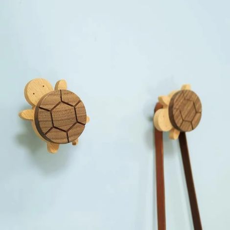 Crochets muraux en bois motif tortue naturelle, pour chambre d'enfant, lot de 3 (1/5)