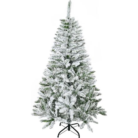 Sapin de Noël artificiel effet neige ignifugé structure charnière vert blanc (1/4)