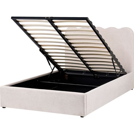 Cama con somier de tela 120 x 200 cm con cabecero espacio almacenaje elevable beige claro Nanterre (1/5)