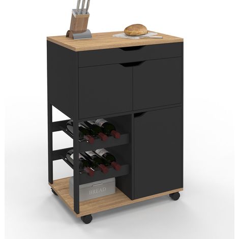 Credenza COSY con armadietti e portabottiglie in legno e nero (1/5)