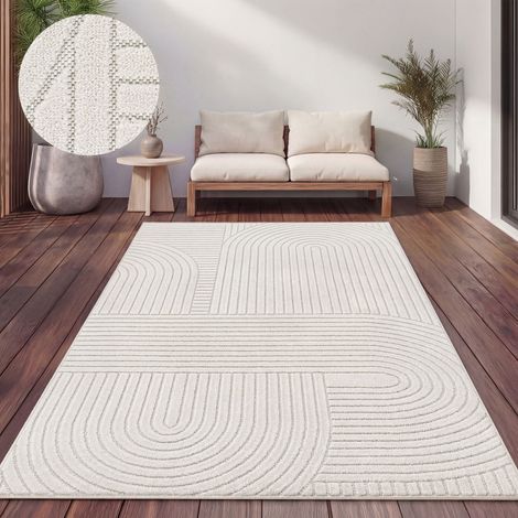 Paco Home Tappeto Cucina Esterno Salotto Moderno Balcone Scandinavo Boho Monocolore Crema 160x220 cm