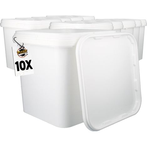 10 Seau en plastique avec couvercle, PP, rectangulaire, blanc, qualité alimentaire 5,4 L