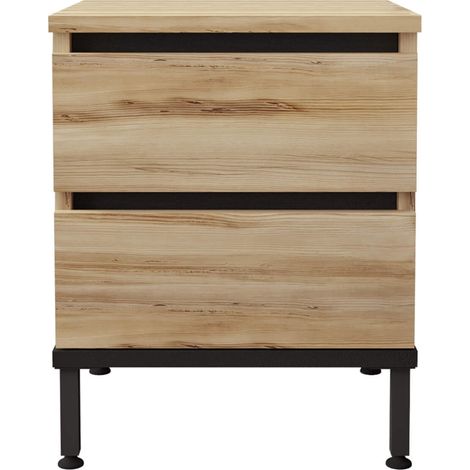 Comodino 2 Cassetti Rebecca Mobili Zatar 49x40x35,5 Truciolato Ferro Rovere Chiaro Nero Moderno