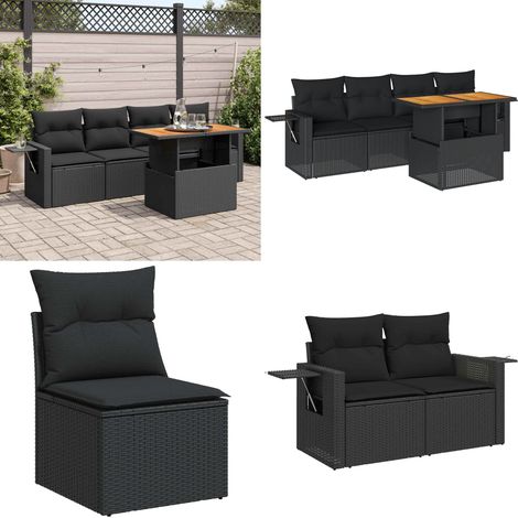 vidaXL Salon de jardin 5 pcs avec coussins noir résine tressée (1/5)
