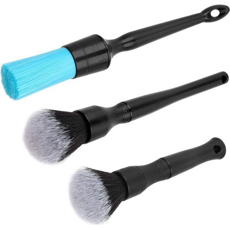 Brosses de détail, ensemble de 3 brosses de détail de voiture, brosses de détail de voiture, ensemble de brosses de nettoyage de voiture intérieures et extérieures pour roues/tableau de bord/aérations (1/4)