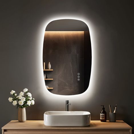 S'AFIELINA 70×45 cm Oval LED Bathroom Mirror – Touch Control, Dimmable with 3 Light Colors, Anti-Fog, Memory Function, Horizontal & Vertical Mounting