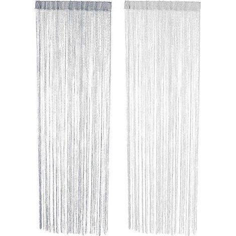 Lot de 2 rideaux à franges épais pour porte, mur ou fenêtre, séparateur de pièce, idéal pour la maison, les mariages et les fêtes (argenté + blanc) (1/5)