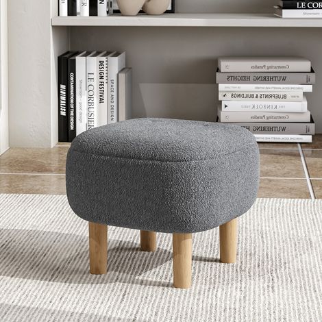 Grey Footstool Pouffe Stool with Wooden Legs (1/5)