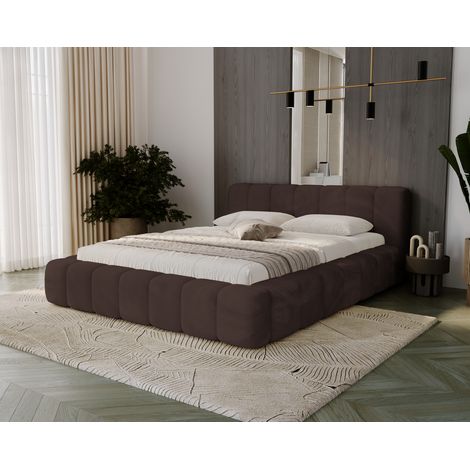 Emporius Lit capitonné 160 x 200 Bolonia, velours côtelé, sommier en bois, rangement - Brun foncé (1/5)