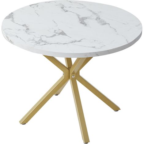 Wokaka Mesa de comedor – Motivo mármol – Mesa redonda de diseño – 100 x 77 cm (D x H) – Dorado