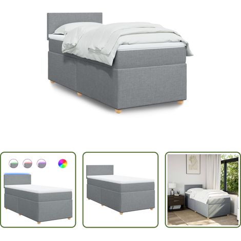 vidaXL Surmatelas - Sommier à lattes de lit avec matelas Gris clair 90x200 cm Tissu (1/5)