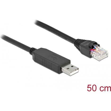 Delock Cable de conexiÃ³n serial con chipset FTDI, USB 2.0 Tipo-A macho a RS-232 RJ45 macho de 50 cm negro