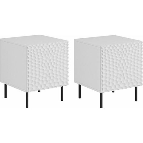 Ensemble de tables de chevet Charlotte 172, Blanc + Noir, Nombre de tiroirs: 0, Le nombre de portes: 1, 54x44x41cm, MDF, Stratifié