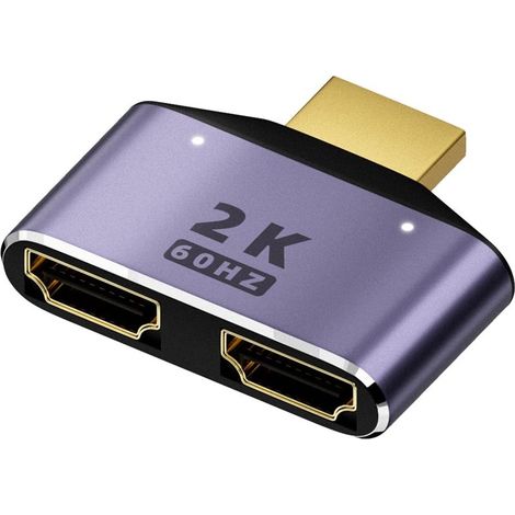 Adaptateur HDMI 1 entrée 2 sorties 2K@60Hz – Sélecteur bidirectionnel 1 mâle vers 2 femelles – Indicateur LED – Boîtier en alliage d'aluminium (1/5)