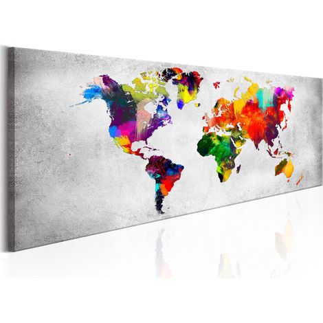 Tableau toile de décoration murale impression premium en 1 partie sur châssis en bois motif Carte du monde : Révolution colorée 135x45cm 110015713 (1/3)