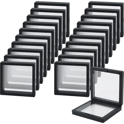 JSSEVN-Lot de15 cadres de présentation flottants 3D - Noir - Anti-poussière - Portables - En polyéthylène transparent - Pour bijoux, pièces de monnaie (1/5)