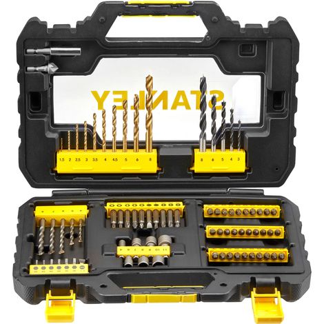 Stanley – Coffret multi-outils 76 pièces – Forets métalliques en titane et à bois – Embouts de vissage 25 mm – Douilles 1/4" pour travaux intensifs (1/5)
