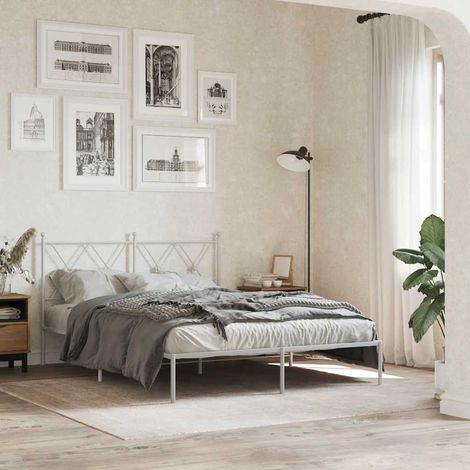 Cadre de lit métal blanc 140 x 190 cm avec tête de lit, lattes et rangement, sans matelas - PANGIVO (1/5)