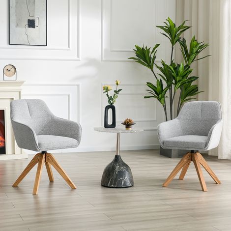 Chaise de salle à manger pivotante à 360°, lot de 2, pieds en bois massif, revêtement en tissu gris, assise en mousse, dossier ergonomique — chaise moderne et élégante pour salle à manger (1/5)