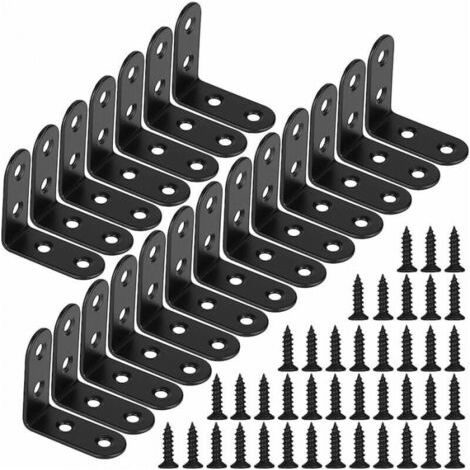 20 Pièces equerre de Fixation Noir Angle Droit Support en forme de L Metalliques Equerres avec Vis pour Bois Meubles Placard Support,40x 40 x17mm-Étagère murale (1/5)