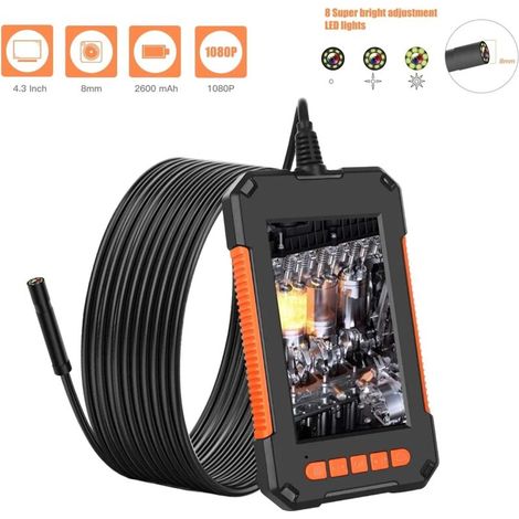 Endoscope Industriel, Caméra Endoscopique 1080P HD Camera Inspection Endoscope Canalisation étanche IP67 avec écran IPS de 4,3 Pouces, 8 Lumières LED (1/5)
