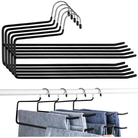 Lot de 5 Cintres Pantalons à Doubles Tringles, Acier Chromé Noir, Extrémités Ouvertes Antidérapantes, Pour Dressing (1/5)