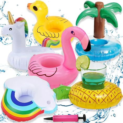 Porte-gobelets, lot de 6, flottants, porte-bouteilles gonflables avec pompe à air, flamant rose, palmier, décoration de piscine, accessoires d'été pour jacuzzi, fête sur la plage (1/5)