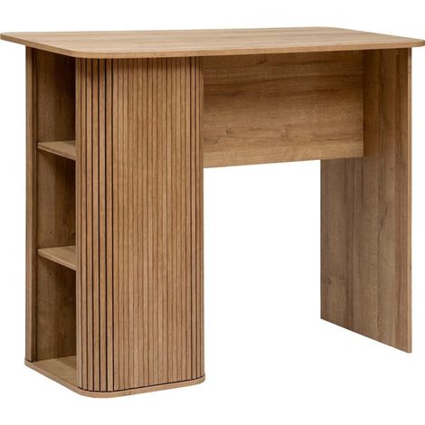 Atmosphera – Table de bar rectangulaire 120cm marron – Plateau en panneau de particules – Piètement en MDF – 2 étagères de rangement (1/5)