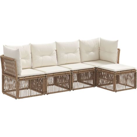 Gartensofa-set 5 pcs Beige Poly-Rattan vidaXL