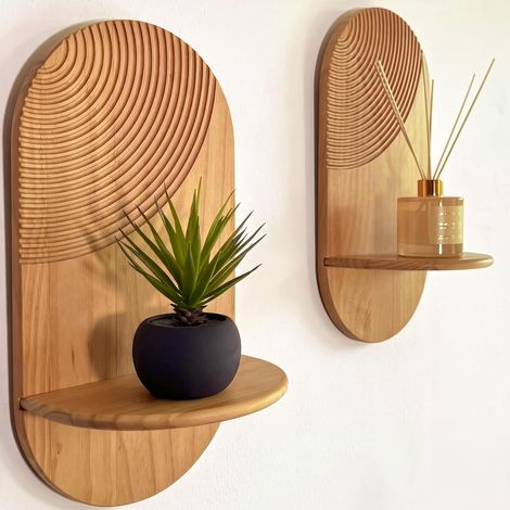 2 pcs Étagère Murale Bois sans Perçage – Étagères Décoratives Murales Design Moderne et Boho – Petite Tablette Suspendue pour Plantes– Salon, Chambre – Déco Vintage – sans Perçage (1/5)