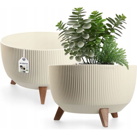 KADAX Pot de Fleur Cache-Pot sur Pieds Insert Support de Fleur 40 cm Bol Rond Crème