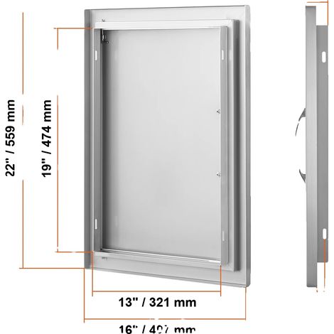 Porte d'accès, Acier inoxydable, Design mural, 16x22in argent (1/2)