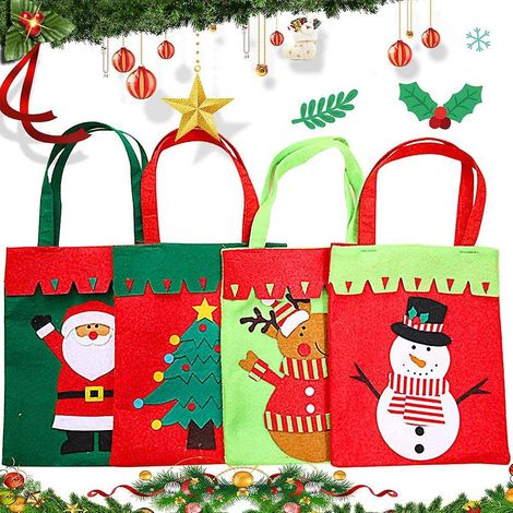 Weihnachtsgeschenktüten, 4er-Set Geschenktüten mit Henkeln, aus Vliesstoff, für Spielzeug