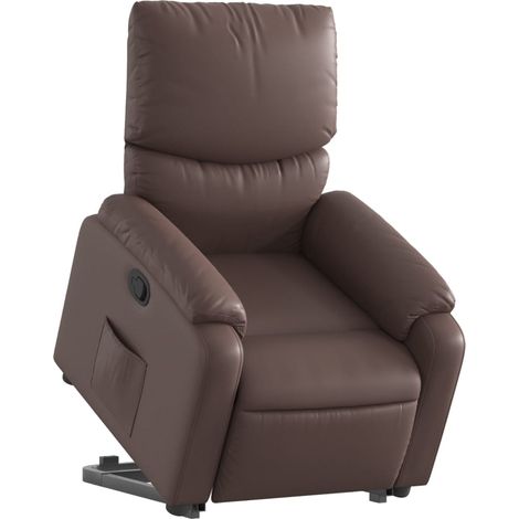 Poltrona relax TV rivestimento confortevole funzione sollevamento elettrico in PVC marrone DEC028031