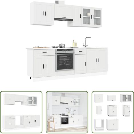 vidaXL Meubles en bois d'ingénierie -  Ensemble de 8 meubles de cuisine "Porto" en bois d'ingénierie blanc (1/5)