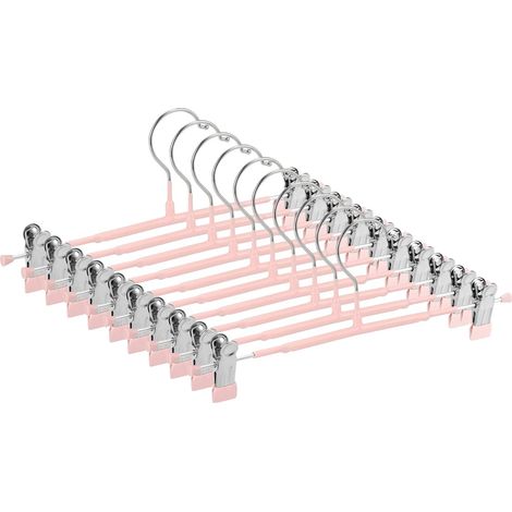 Cintres fins pour pantalons, antidérapants avec clips réglables, cintres peu encombrants pour vêtements, jupes, jeans, manteaux (rose, 10)