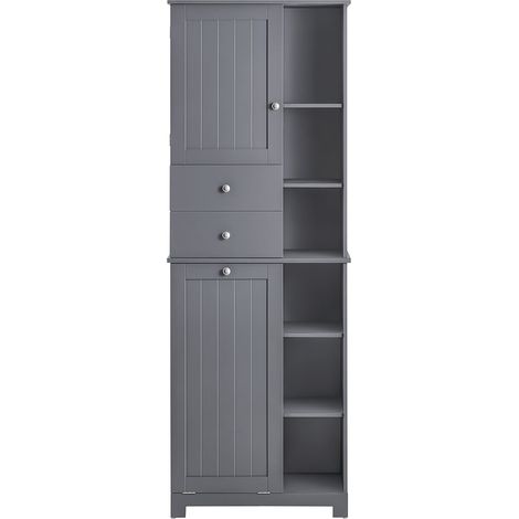 SoBuy Mobile alto con portabiancheria apribile Armadietto da Pavimento Mobile bagno Grigio 60x37x170cm BZR104-DG (1/5)