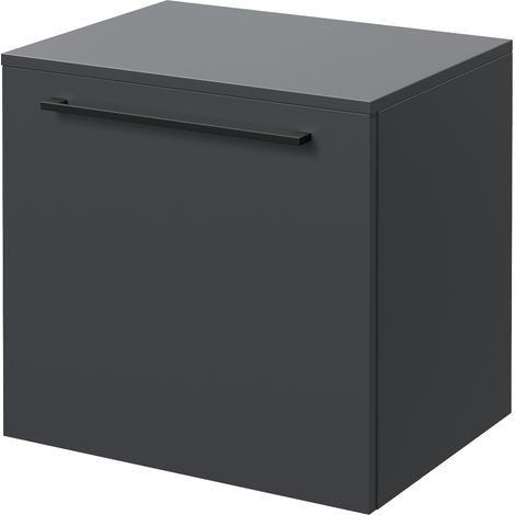Napoli 390 Gloss Grey 500mm Wall Mounted Single Drawer Vanity Unit for Countertop Basins - 500mm - Matt Black 320mm Handle