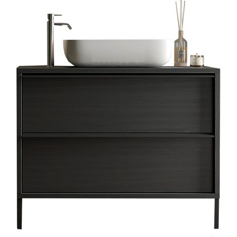 Badezimmermöbel FRASSI – 79 cm – Ascheschwarz – Waschbecken inklusive – 2 Schubladen (1/4)