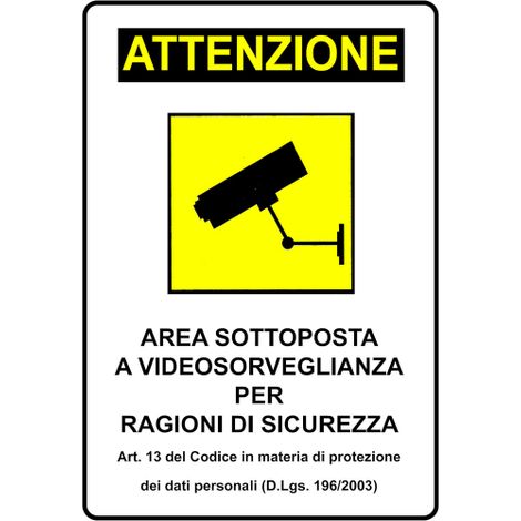 SEGNALETICA INFORMAZIONE 30X20CM """AREA VIDEOSORVEGLIATA REGISTRAZIONE"""
