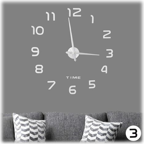 Horloge Murale DIY à Coller, Chiffres 3D XL, Sticker Mural, Analogique, Heure, Cuisine, Salon, Entrée, argenté (1/5)