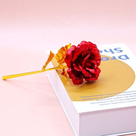 Rosas de plástico，Rosa roja，Flores artificiales，Rosas artificiales，Rosas de la eternidad，1 unidad (Rojo + Dorado)，25 x 8 x 8 cm (1/4)