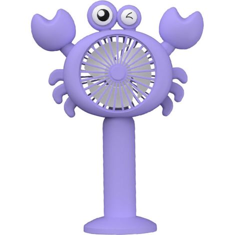 Ventilateur de poche rechargeable USB, mini ventilateur portable pour voyage extérieur, design accroche-cou et de bureau, couleur violette.