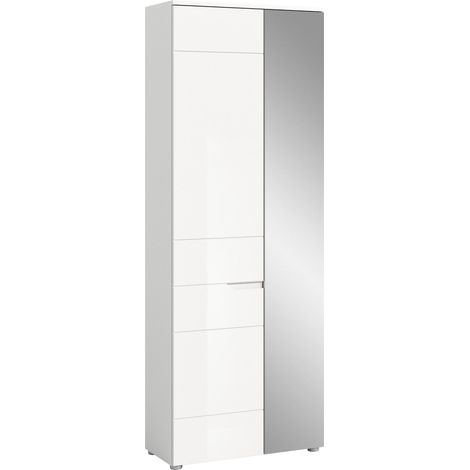 Solero Kleiderschrank 1 Tür, 1 Spiegeltür weiß hochglanz, weiß.